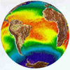 Globo terráqueo, con colores indicativos de la temperatura en la superficie terrestre